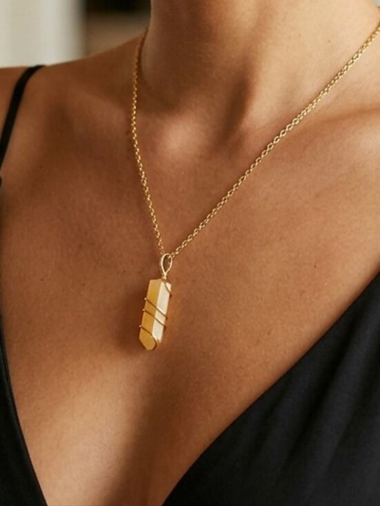 Jewelry - Yellow Quartz Crystal Pendant Wire-Wrapped Necklace Charm (1)